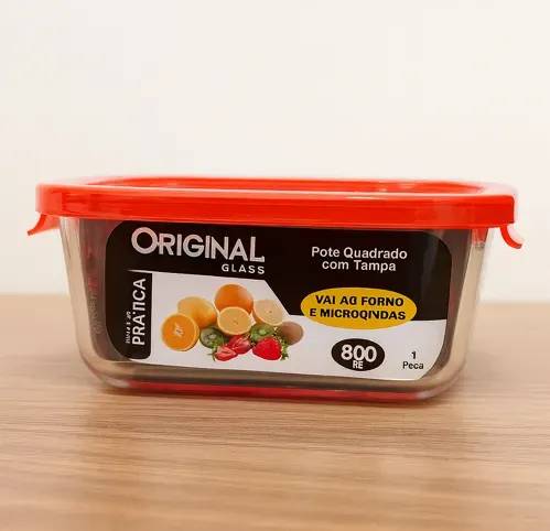 Pote de Vidro Quadrado com Tampa de Silicone - 800ml - Casa Vita, foto 3