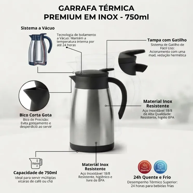 Garrafa Térmica Inox 750ml Yins Home, foto 3