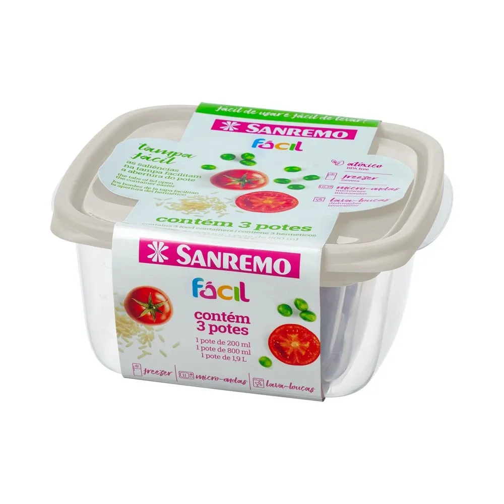 Conjunto de 3 Potes Plásticos - 800ml - Sanremo, foto 2