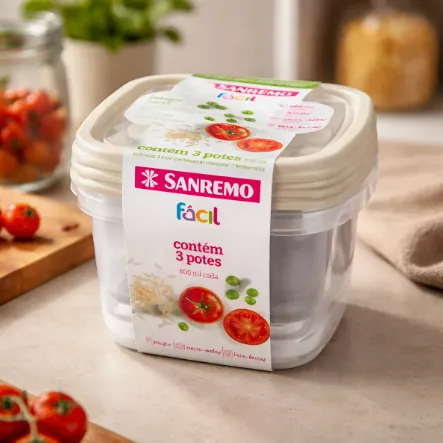 Conjunto de 3 Potes Plásticos - 800ml - Sanremo