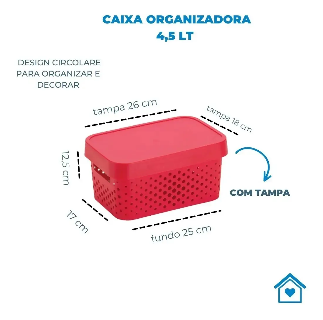 Caixa Organizadora Vermelha com alças - 4.5 L - Rainha, foto 3